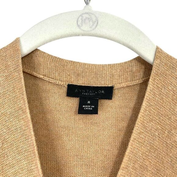 Ann Taylor knit cross v neck midi sweater dress Size M tan caramel neutral - Picture 4 of 8